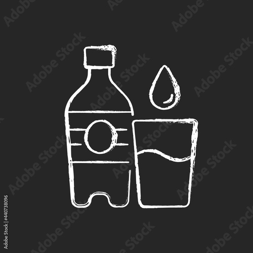 Water chalk white icon on dark background. Hydration for fitness. Fluids to avoid thirst. Water bottle to prevent dehydration. Everyday routine. Isolated vector chalkboard illustration on black