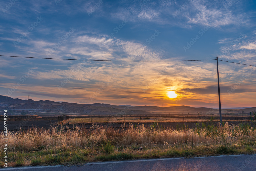 Obraz premium Beautiful Landscape at Sunrise, Butera, Caltanissetta, Sicily, Italy, Europe
