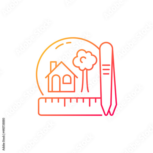 Creating miniatures gradient linear vector icon. Building dolls house. Miniature model making. Handmade furniture. Thin line color symbols. Modern style pictogram. Vector isolated outline drawing
