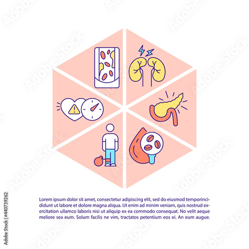 Diabetes concept line icons with text. PPT page vector template with copy space. Brochure, magazine, newsletter design element. Medicaments for ill people help linear illustrations on white