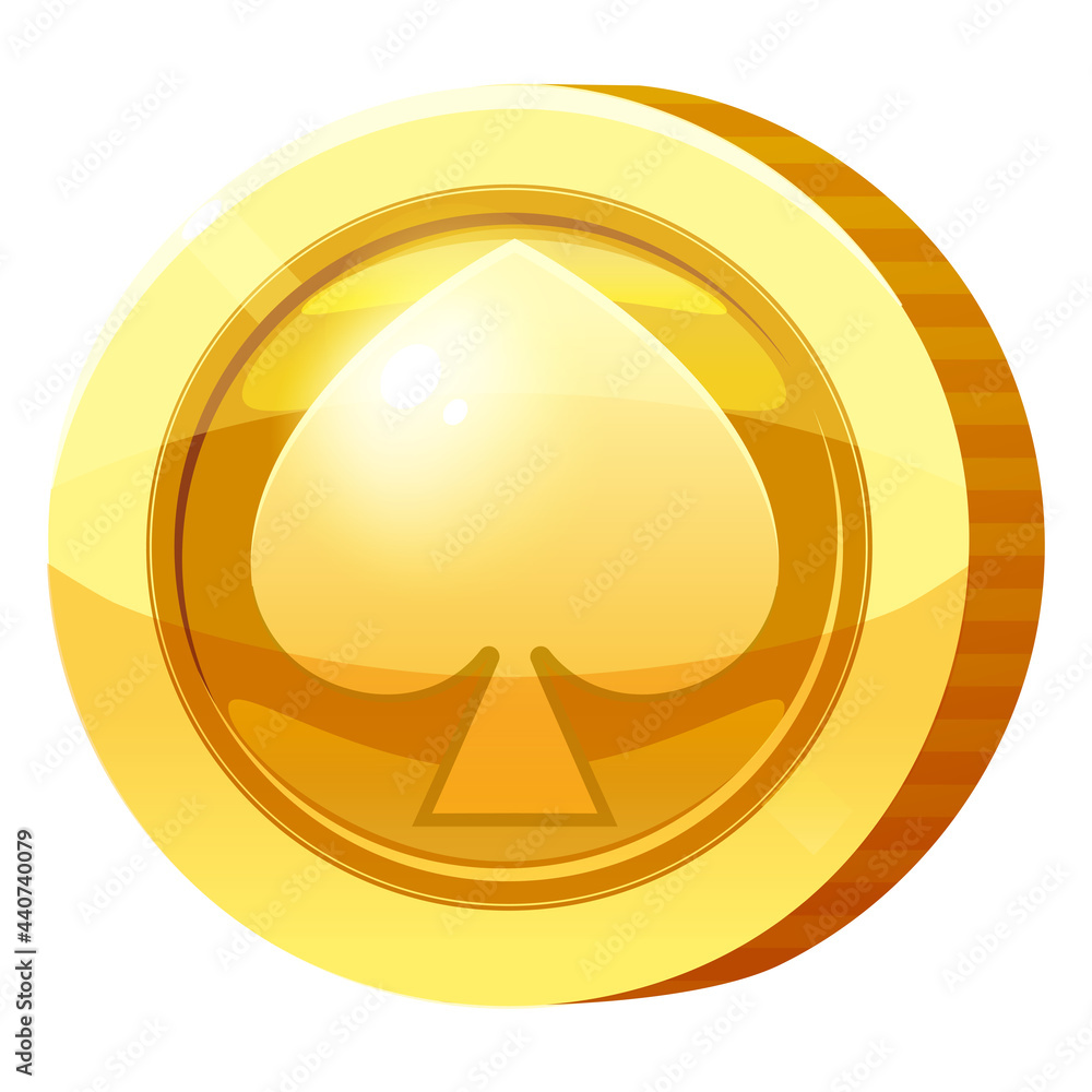 Gold Medal Coin Spades symbol. Golden token for games, user interface asset element. Vector illustration Gold Medal Coin Spades symbol. Golden token for games, user interface asset element. Vector illustration