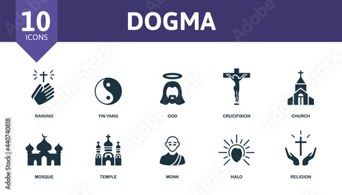 Dogma icon set. Contains editable icons religion theme such as raining, god, church and more.