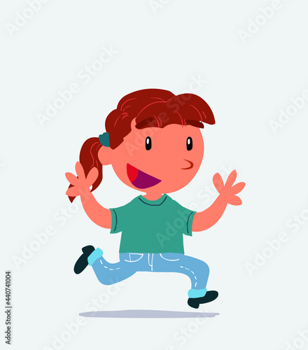 cartoon character of little girl on jeans running happily