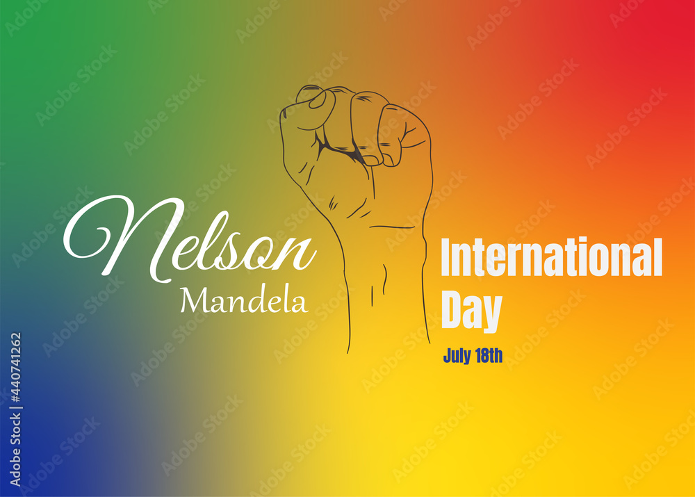 Nelson Mandela International Day July 18. 18 July.tracing of a raised ...