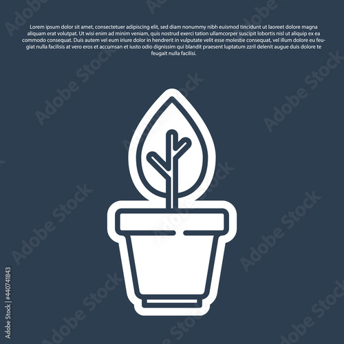 Blue line Plant in pot icon isolated on blue background. Plant growing in a pot. Potted plant sign. Vector