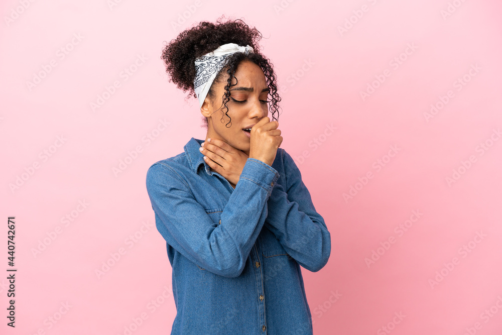 Young latin woman isolated on pink background coughing a lot Young latin woman isolated on pink background coughing a lot