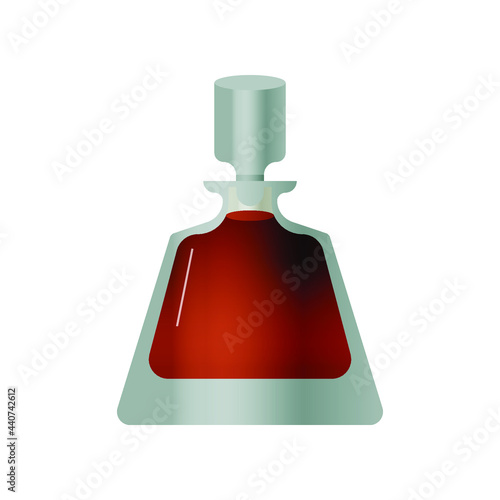 Decanter with Brown Liquid on White Background. Modern Vector Illustration. Social Media Ads.