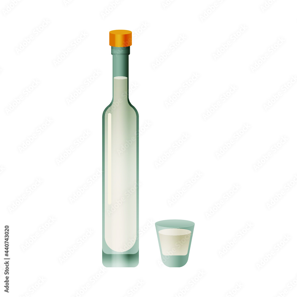 Bottle and Glass with Liquid on White Background. Modern Vector Illustration. Social Media Ads. Bottle and Glass with Liquid on White Background. Modern Vector Illustration. Social Media Ads.