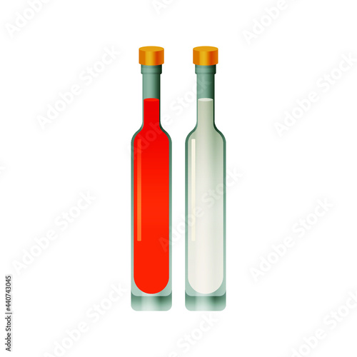 Kinds of Bottles with Light and Red Liquid on White Background. Modern Vector Illustration. Social Media Ads.