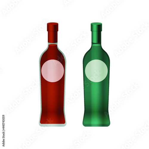 Kinds of Bottles with Liquid on White Background. Modern Vector Illustration. Social Media Ads.