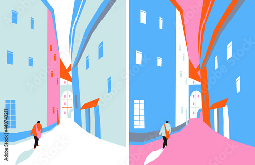 Color buildings flat illustration. Isolated on white background. Vector Illustration. Europe architecture. Travel to Europe vector. Europe travel poster illustration. Two banners.
