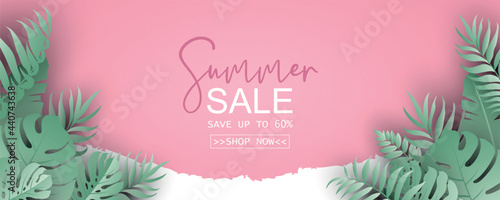 Elegant summer sale banner with tropical leaf theme