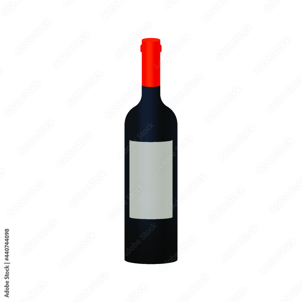 Dark Bottle with Light Label and Red Element on White Background. Modern Vector Illustration. Social Media Ads.