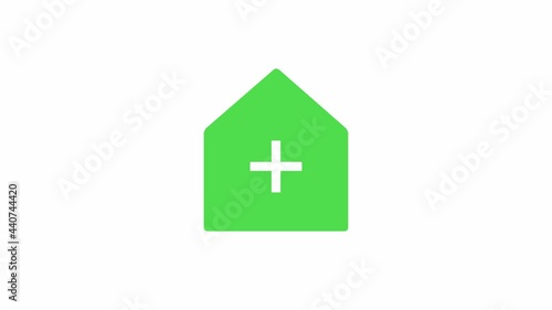 Animated add home sign icon with, Create building conceptual 2d icon video clip. photo