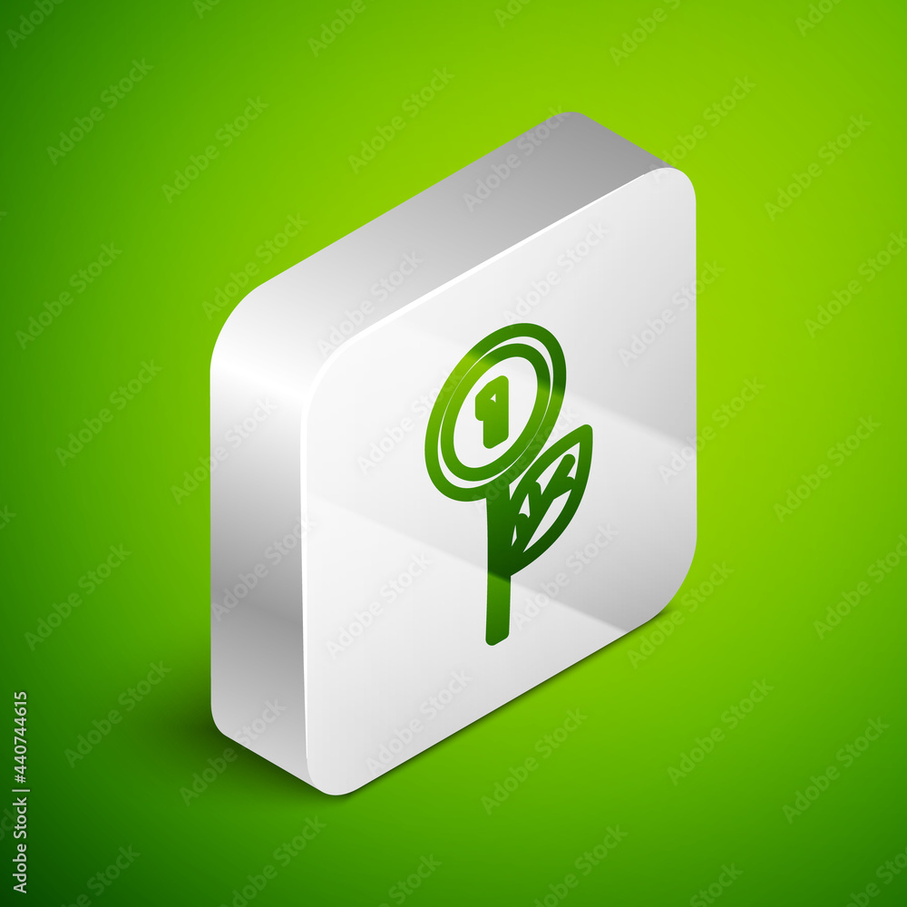 Isometric line Dollar plant icon isolated on green background. Business investment growth concept. Money savings and investment. Silver square button. Vector Isometric line Dollar plant icon isolated on green background. Business investment growth concept. Money savings and investment. Silver square button. Vector