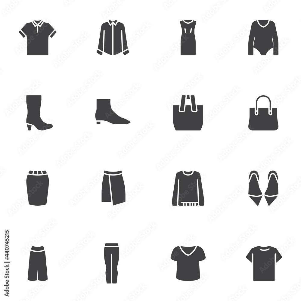 Clothing and accessories vector icons set Clothing and accessories vector icons set