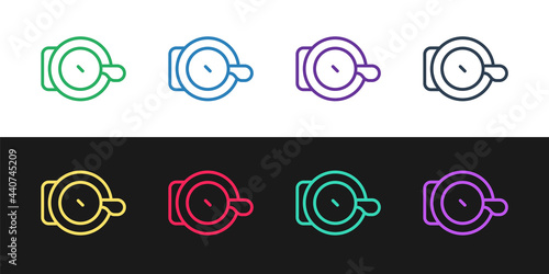Set line Bicycle bell icon isolated on black and white background. Vector