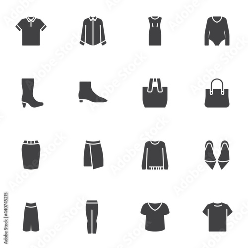 Clothing and accessories vector icons set