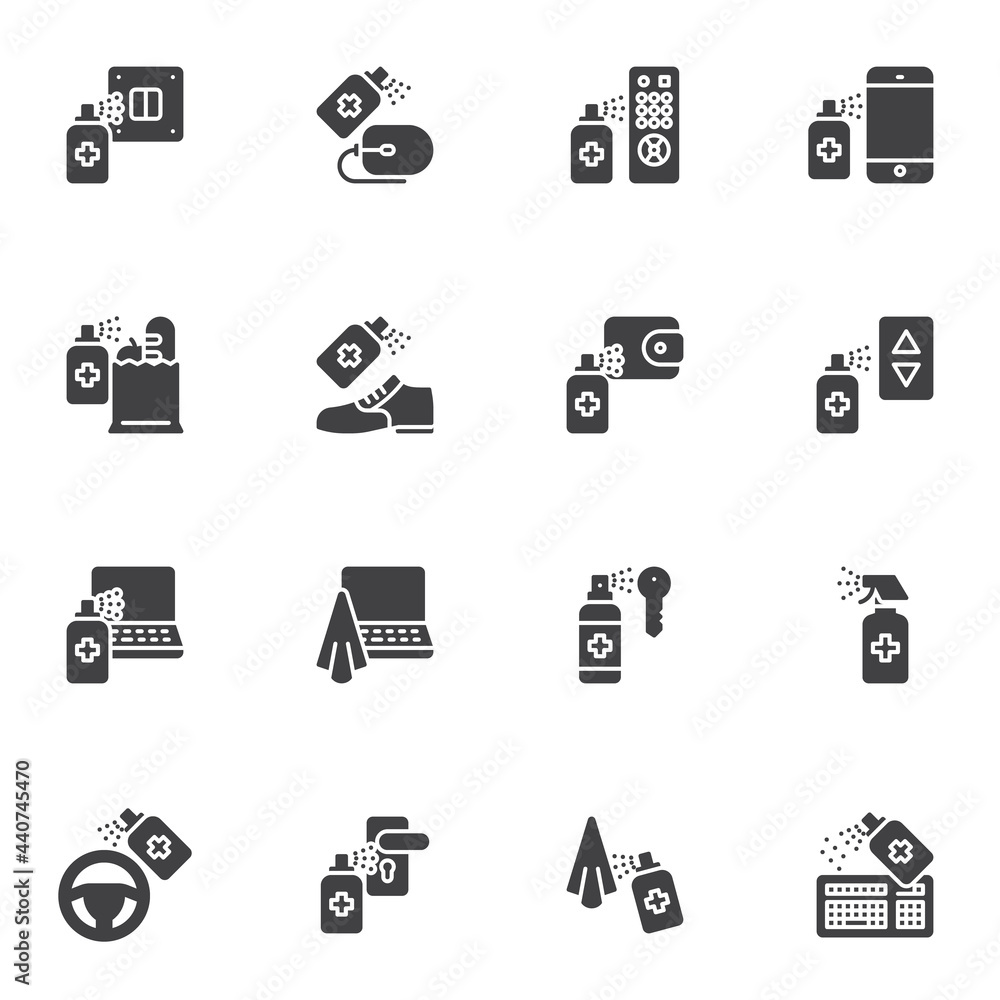 Disinfection and cleaning vector icons set