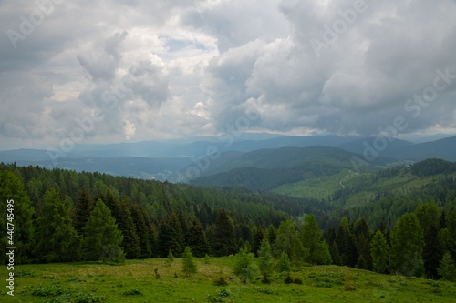 alpine landscape at the countryside of the Austrian region Carinthia on a cloudy day