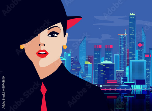 Fashion girl in pop art style in New York City. Vector illustration.