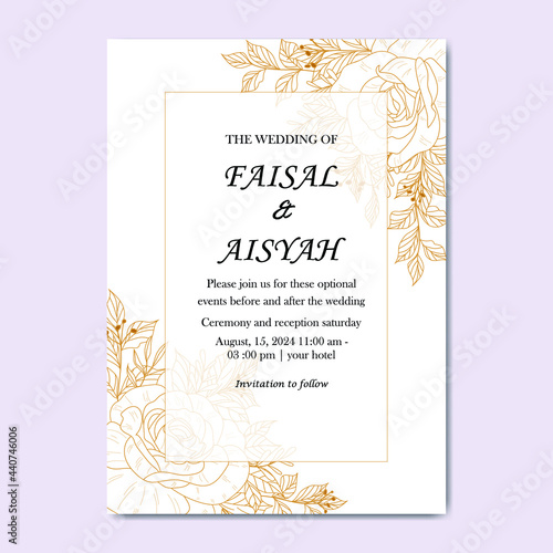 Wedding invitation monoline with rose monoline