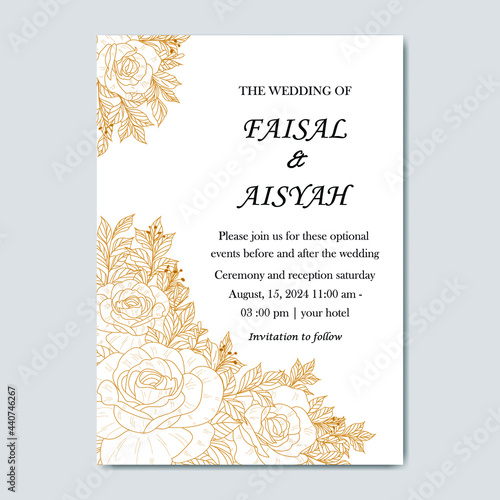 Wedding invitation monoline with rose monoline