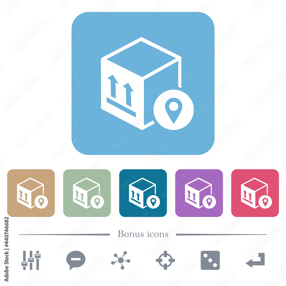 Package tracking flat icons on color rounded square backgrounds Package tracking flat icons on color rounded square backgrounds