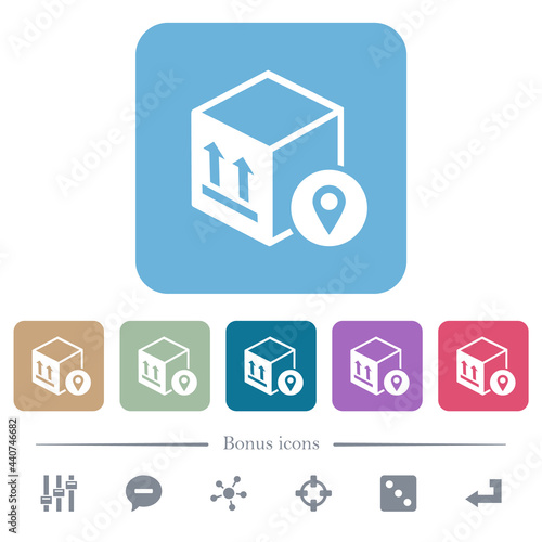 Package tracking flat icons on color rounded square backgrounds