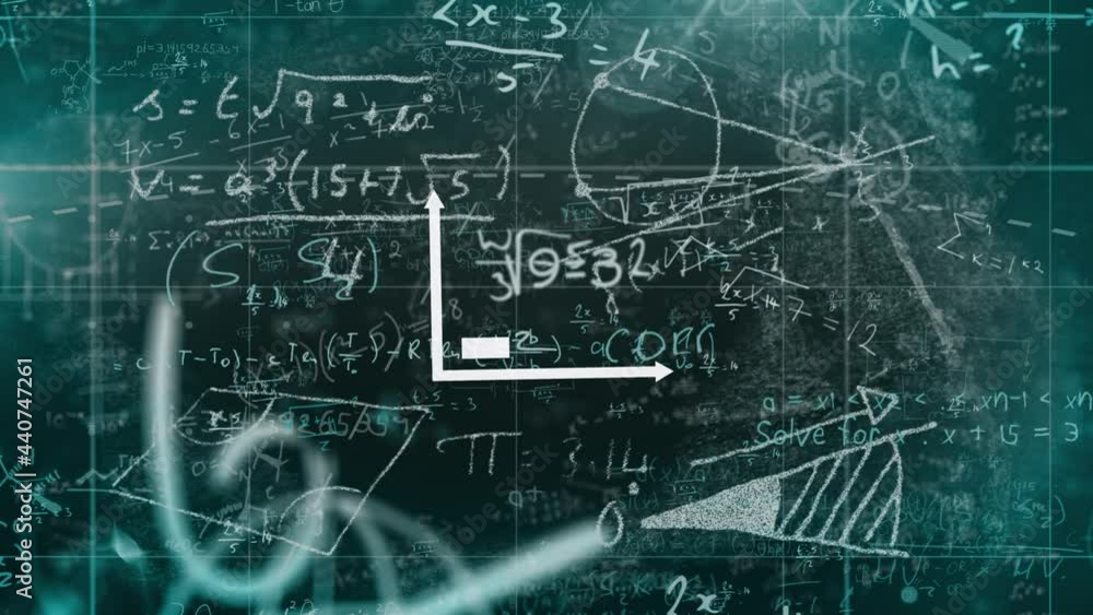 Graph icon against mathematical equations floating against green background Graph icon against mathematical equations floating against green background