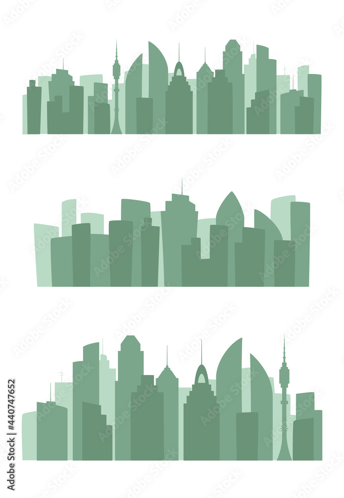 Set of vector city silhouettes. Cityscape backgrounds. Urban outdoor. Vector illustration in flat style