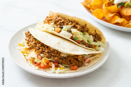 Mexican tacos with minced chicken