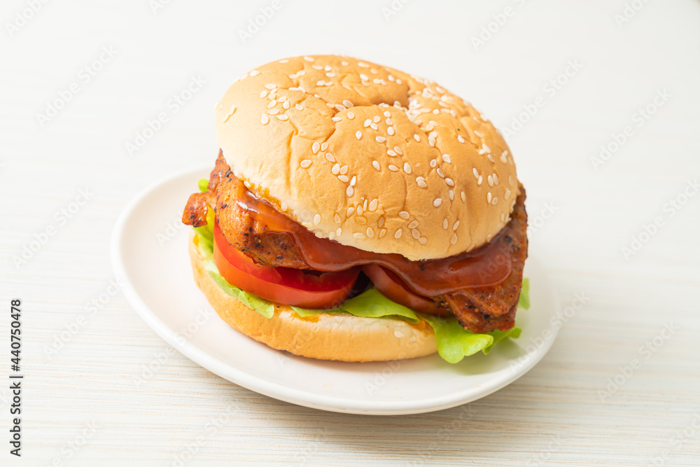 grilled chicken burger with sauce on plate grilled chicken burger with sauce on plate