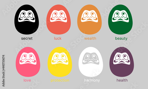 Set of vector images of Daruma in different colors