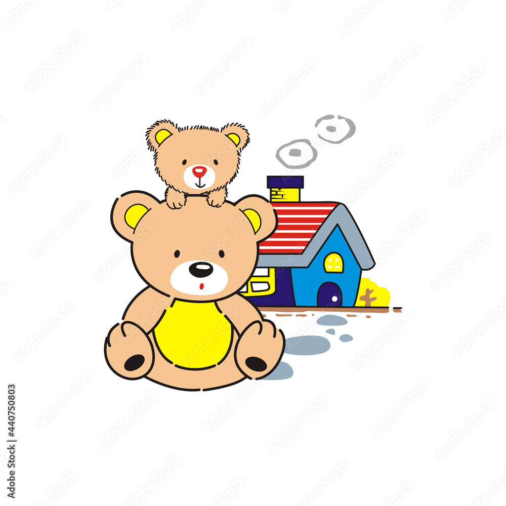 Obraz premium cartoon bear relaxing in front of his house