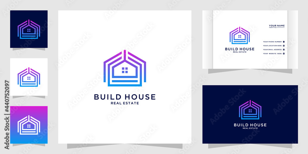 Build house logo with line art style. home build logo for real estate and business card design Build house logo with line art style. home build logo for real estate and business card design
