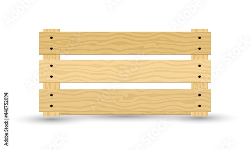 Cartoon of solid natural material crate for transportation or delivery service. Vector empty box made of wood and timber planks. Concept of shipping and transfer isolated on white background