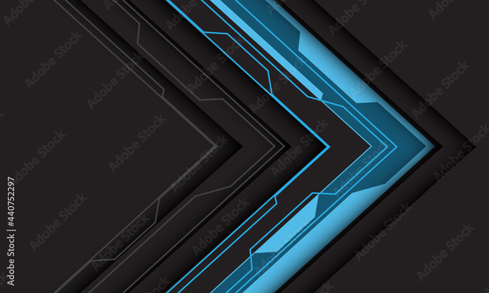 Abstract blue line circuit cyber arrow direction shadow on dark grey with blank space design modern technology futuristic background vector illustration. Abstract blue line circuit cyber arrow direction shadow on dark grey with blank space design modern technology futuristic background vector illustration.
