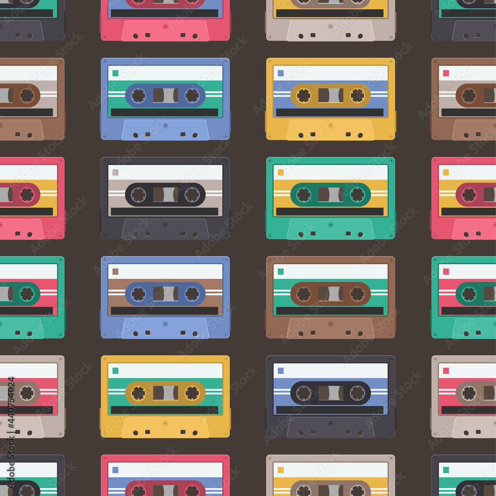 Music cassette background. Audio tape seamless pattern. Texture for fabric, wallpaper, decorative print Music cassette background. Audio tape seamless pattern. Texture for fabric, wallpaper, decorative print