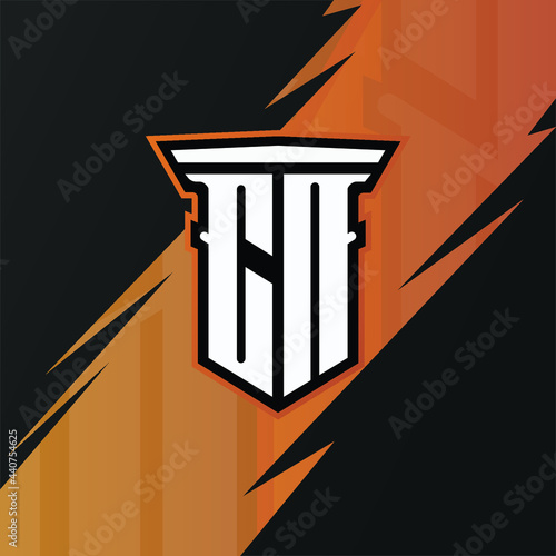 Initial CN with pillar, vector initial letter monogram esport, twitch and gaming logo template