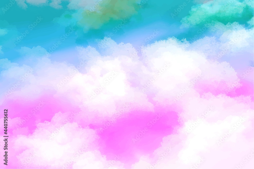 Hand painted watercolor background gradient pastel with sky and clouds shape