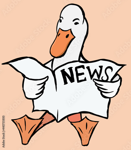 Vector illustration of sitting and reading newspaper duck