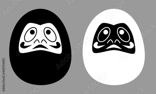 Vector black and white image of Daruma on gray background