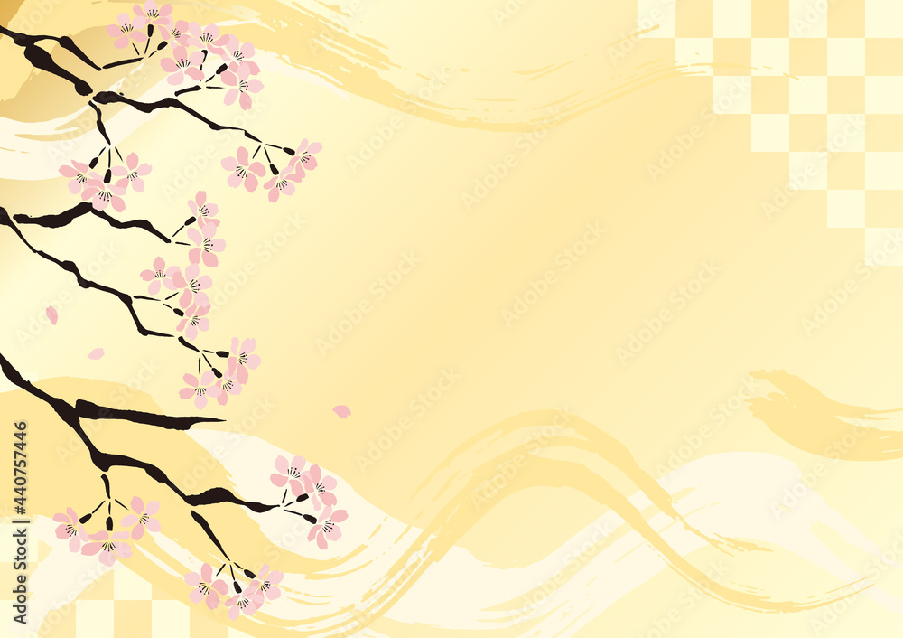 和風 桜 イラスト 墨 かわいい 装飾 金色 背景素材 Stock Vector Adobe Stock