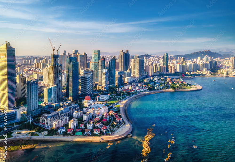 Fototapeta premium Aerial photography of Qingdao city coastline scenery