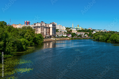 Embankment Penza city. Day light landscape. Sura river embankment summer view.