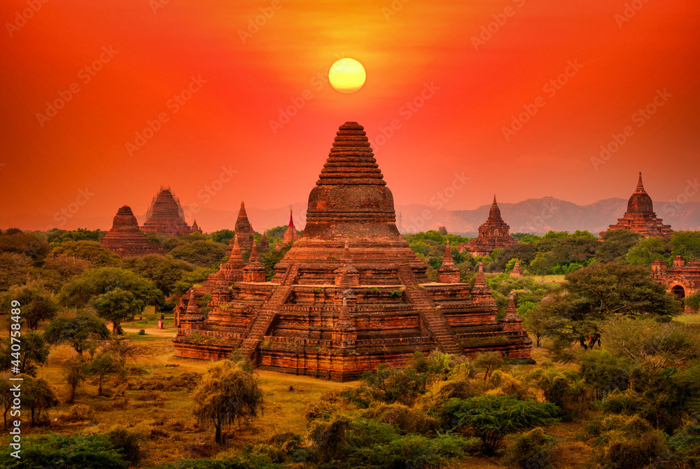 Landscape image of Ancient pagoda at sunset in Bagan, Myanmar. Landscape image of Ancient pagoda at sunset in Bagan, Myanmar.