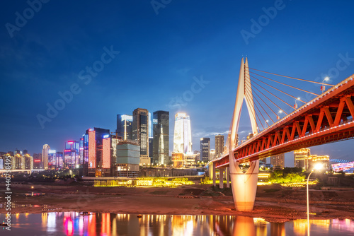 Close-up of night view of Chongqing Qiansimen Bridge street