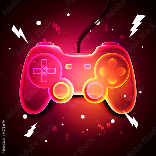 Vector Illustration Red Neon Color Game Controller