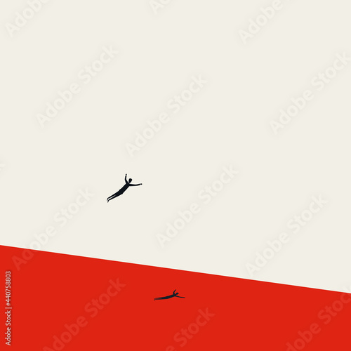 Business success and growth vector concept. Businessman flying. Symbol of ambition, achievement. Minimal illustration
